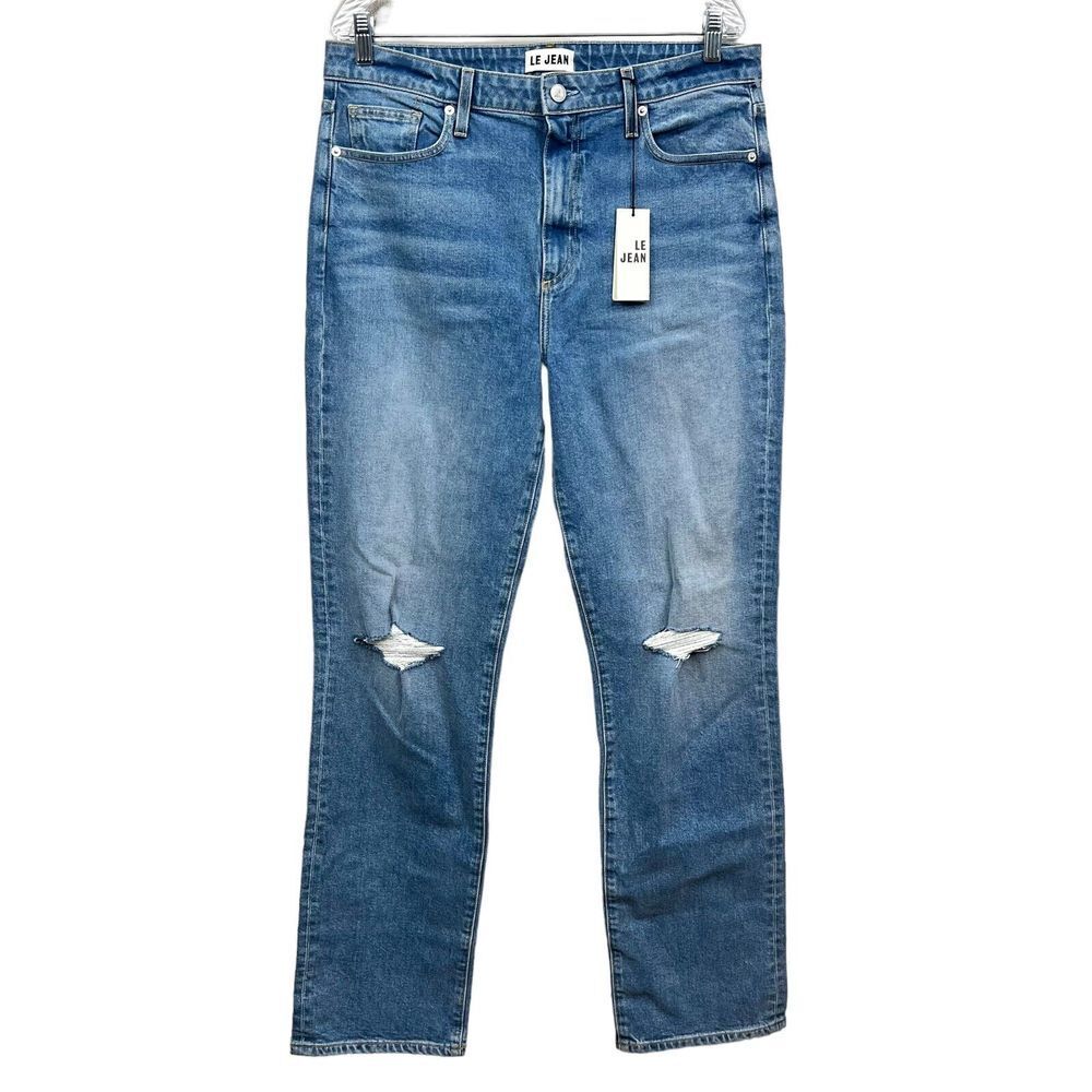 Le Jean by Charlie Gay Womens Jeans Sabine Straight Distressed Hi Rise Blue 32*